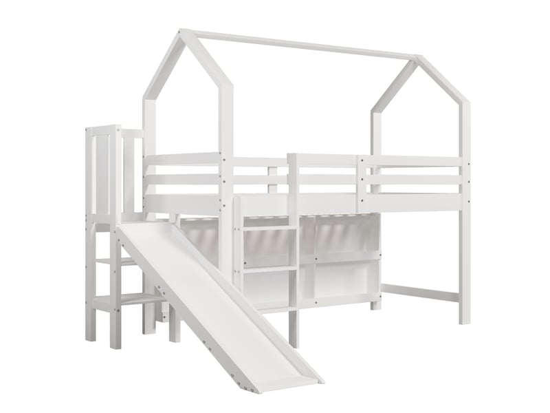  Lit mezzanine enfant 90x200 cm – blanc – toboggan, escalier et rangements intégrés – sans matelas  - Conforama D