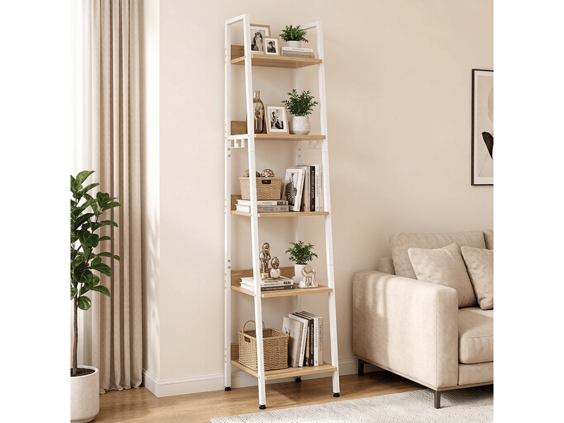  Étagère de rangement ouverte - noir, blanc, chêne clair - mdf et métal - dimensions: - poids: 10 kg 40x36x170cm - Conforama E