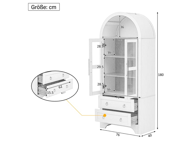  Buffet haut noir, étagères réglables, tiroirs, verre transparent, grand rangement, pour salle à manger, salon et cuisine  - Conforama D
