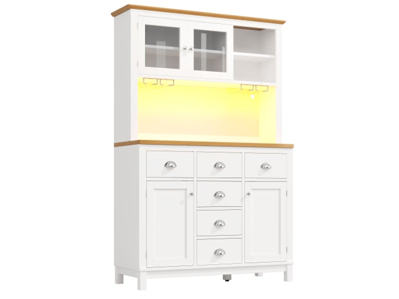  Buffet avec led, tiroirs et rangements, blanc, 104x40x180 cm  - Conforama E