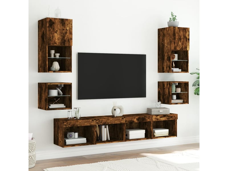 Lot de 2 table de chevet mural avec lumières led chêne fumé shl53890 - Conforama E