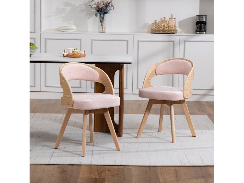  Chaise de salle à manger pivotante 360°, lin rose  - Conforama D