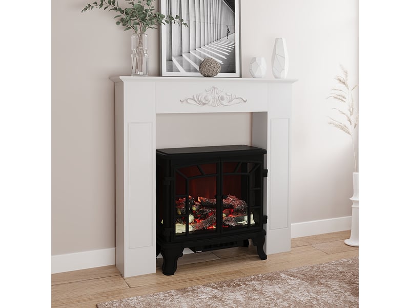  Manteau de cheminée encadrement cadre décoratif pour cheminée électrique 101 x 19 x 100 cm bois blanc  - Conforama C