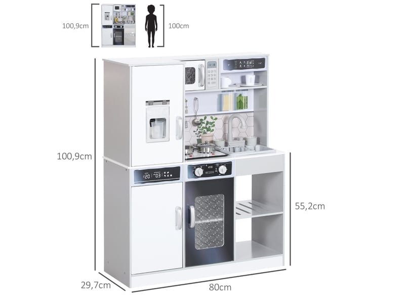  Cuisine jouet 80x29,7x100,9 cm avec effets lumineux et sonores bois blanc  - Conforama E