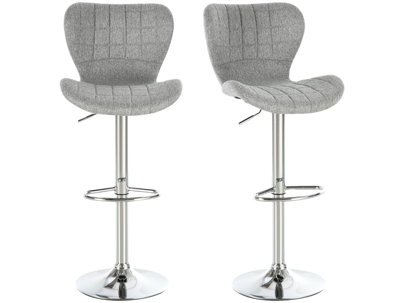 Lot de 2 tabourets de bar design contemporain hauteur d'assise réglable 59-81 cm pivotant 360° lin gris  - Conforama B