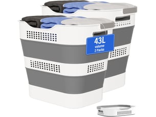 Lot de 2 paniers à linge pliables 42 l, corbeilles en plastique avec poignées, gain de place pour vêtements, gris foncé