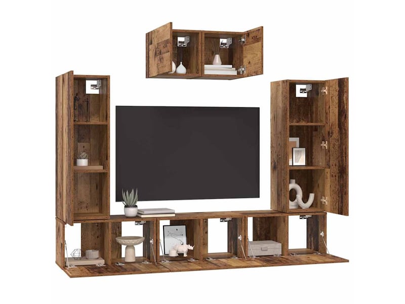 Ensemble meuble tv - banc tv - meuble de rangement 7 pcs bois ancien bois d'ingénierie  - Conforama C