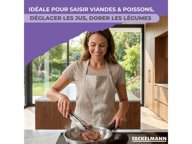 Lot de 2 poêles en inox de 24 cm et 28 cm avec manche amovible fackelmann inogrip 9105750B88 - Conforama D