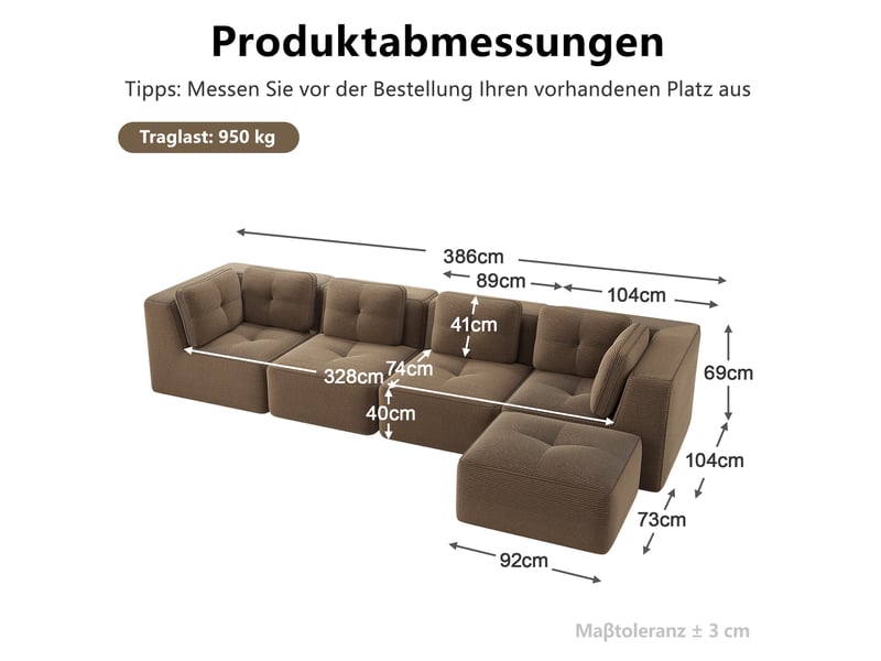  Canapé d'angle modulaire 4 places en velours côtelé marron, assise profonde et confort enveloppant au salon  - Conforama C
