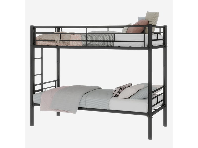  Lit superposé 90x190 cm - lit enfant convertible avec échelle et garde-corps - sans matelas - noir  - Conforama A