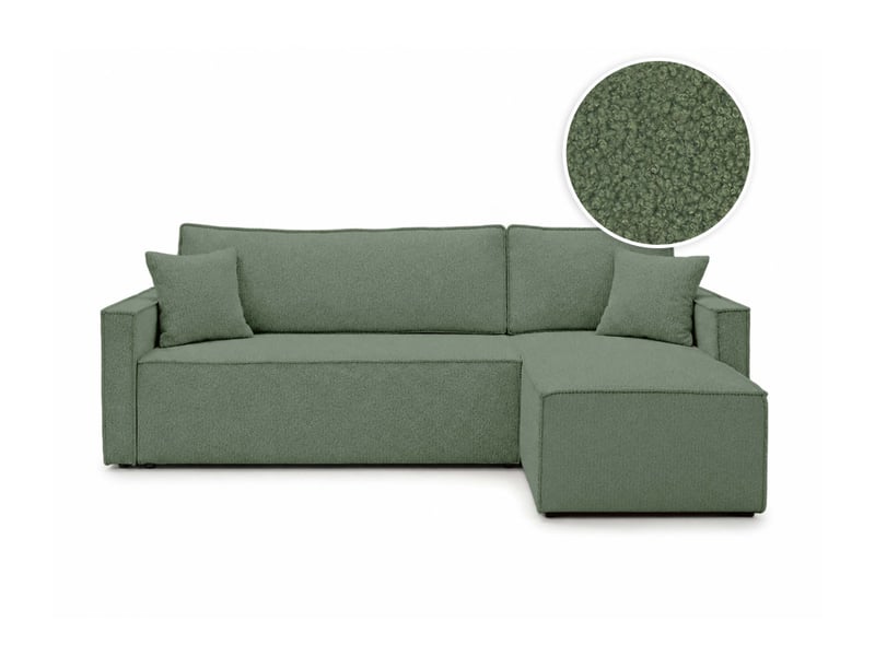  Farah - canapé d'angle reversible convertible 4 places accoudoirs slim en tissu bouclettes généreuses  - Conforama A