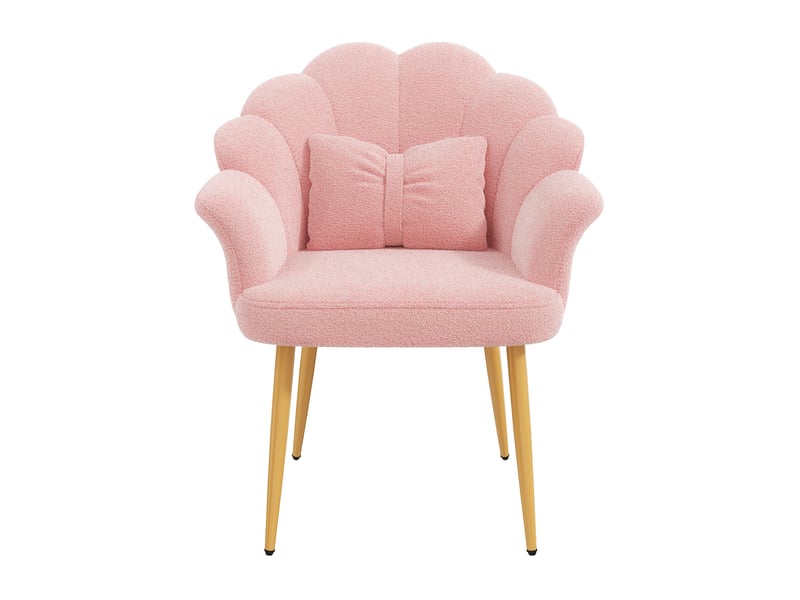  Fauteuil 1 place 64x65,5x85 cm, dossier pétale, coussin, accoudoirs, pieds en fer doré, tissu bouclette rose  - Conforama A