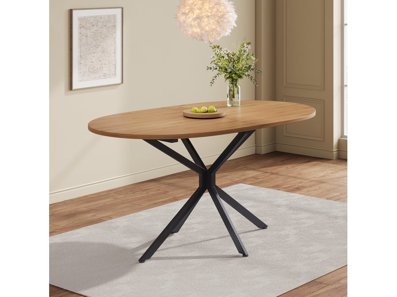 Table à manger ovale 120x80x75,5 cm pieds métalliques mdf naturel - Conforama B