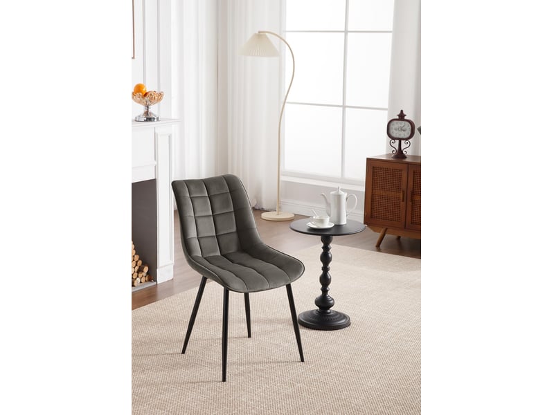 8 x chaises de salle à manger, chaise de cuisine, siège en velours, pieds en métal, gris foncé  - Conforama C