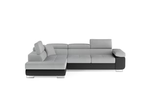 Canapé d'angle convertible menton gris clair et gris foncé – angle gauche avec coffre