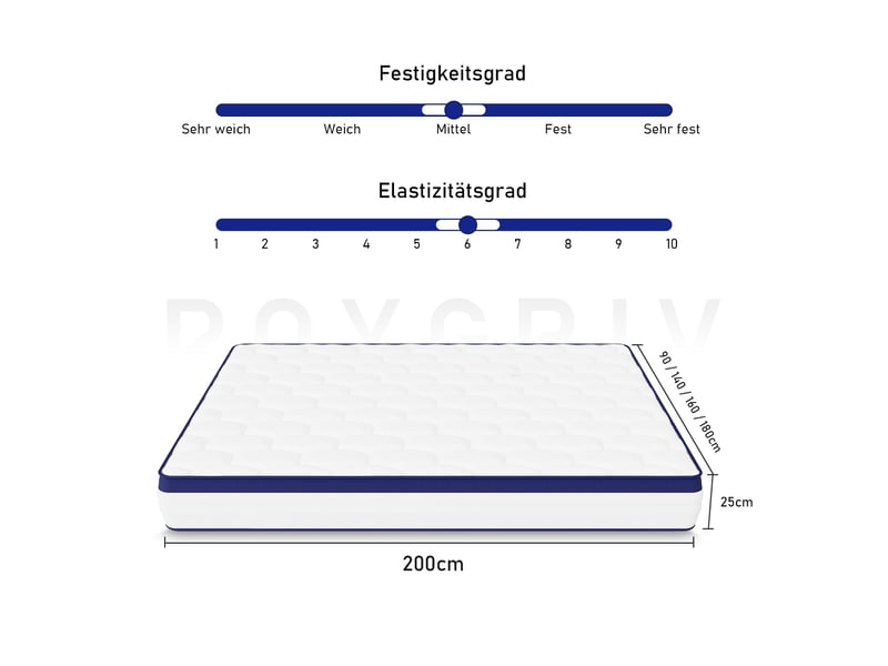 Roygbiv matelas à ressorts ensachés 140x200 cm – 7 zones de confort, mousse haute résilience, épaisseur 25 cm, fermeté moyenne, bleu MATELAS À RESSORTS ENSACHÉS - Conforama B