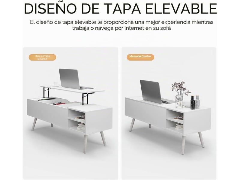  Table basse relevable, table basse de salon, table basse rectangulaire moderne avec tiroir de rangement  - Conforama D