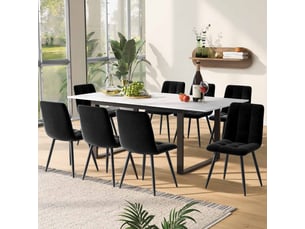 Table à manger extensible rectangle avec pieds réglables en métal noir,140180x80x75cm,blanc
