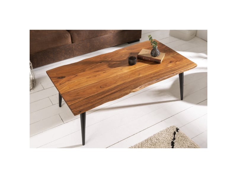  Table basse nera 110 cm en bois massif d'acacia avec pieds métal noir – style industriel  - Conforama E