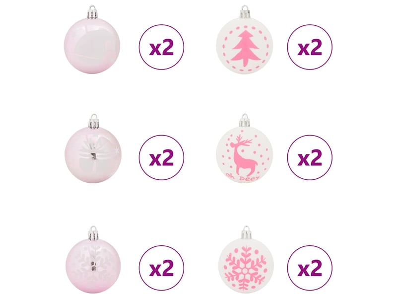  Ensemble de boules de noël 40 pcs blanc et rose ø 6 cm plastique  - Conforama D