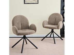 Lot de 2 chaises de salle à manger pivotantes avec accoudoirs en chenille taupe et pieds en métal noir