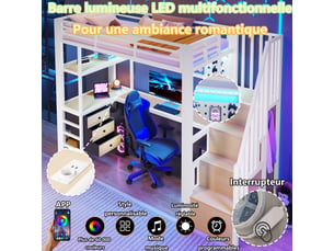Lit mezzanine 90x200 cm <strong>ROLIPO</strong>  <strong></strong> coloris blanc