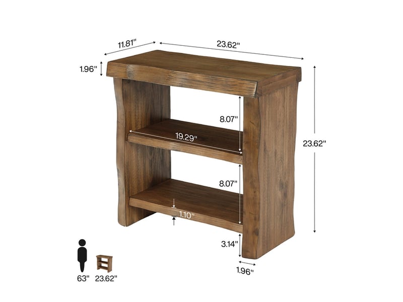 Table d'appoint en bois massif à 3 niveaux, table de canapé compacte avec bord ondulé - Conforama C