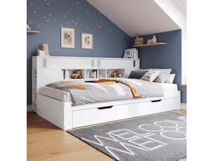 Lit avec rangement 90x200 cm <strong>COVREO </strong>  <strong></strong> coloris blanc