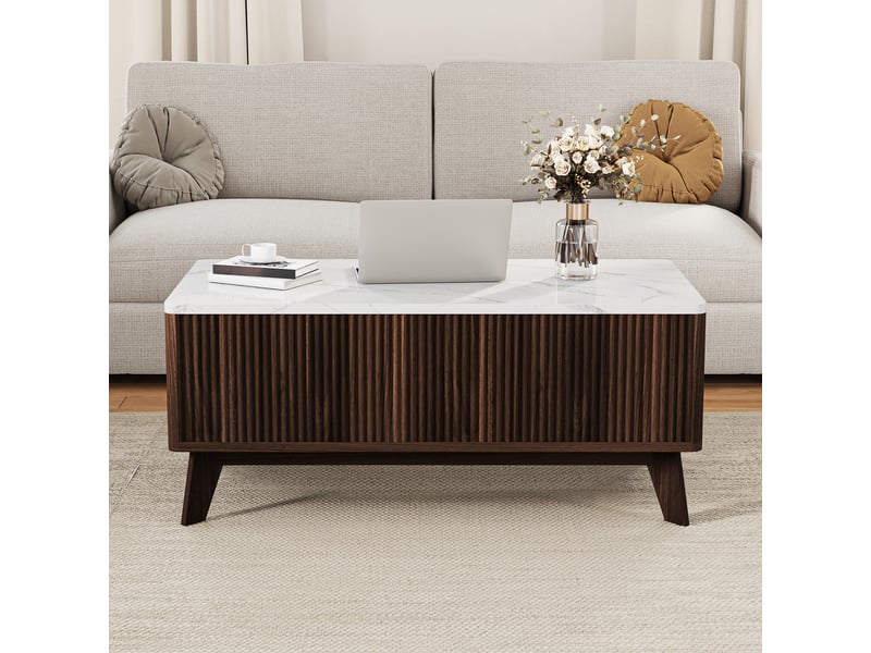 Table basse en bois réglable en hauteur avec espace de rangement - style scandinave - idéale pour le salon - couleur noyer - Conforama C