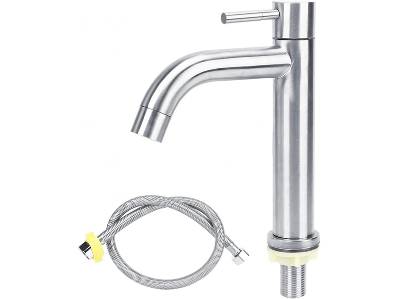  Robinet de salle de bain en acier inoxydable à poignée unique pour eau froide (couleur galvanisée) avec tuyau de 60 cm  - Conforama A