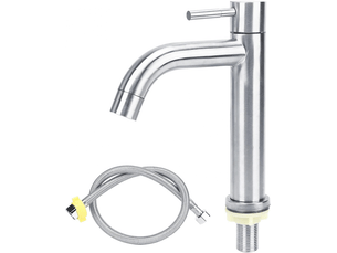Robinet de salle de bain en acier inoxydable à poignée unique pour eau froide (couleur galvanisée) avec tuyau de 60 cm