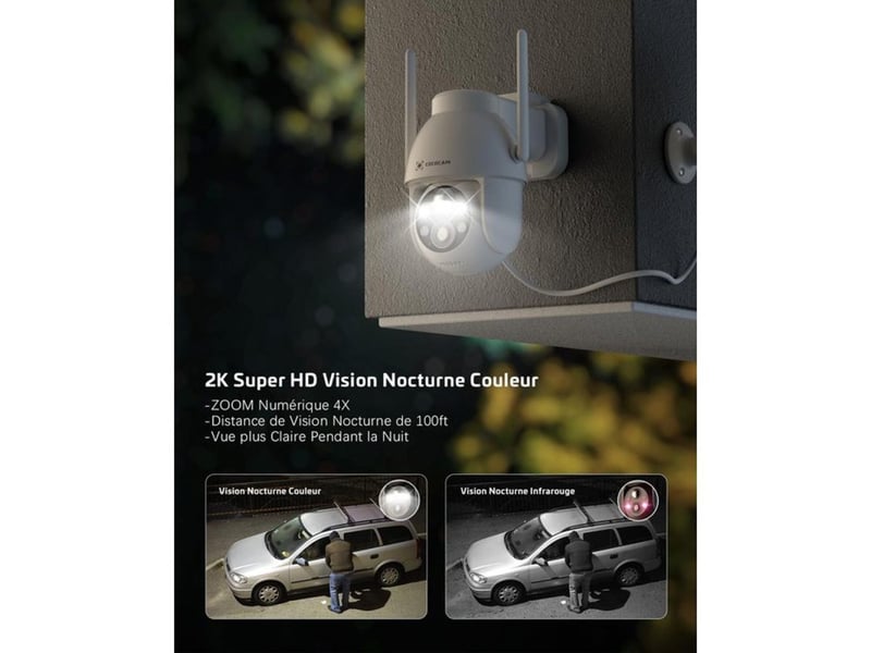  Caméra de surveillance solaire 2k ptz wifi 2 caméras détection humaine ia ip66 5200 mah blanc 149519_AABWI01400_6_DROPFR - Conforama B