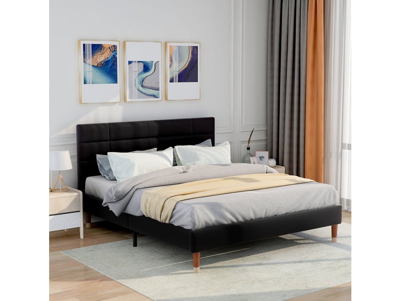  Modenvie lit double 140x200 cm - sommier et matelas ressorts ensaches inclus, rangement sous le lit - noir  - Conforama B