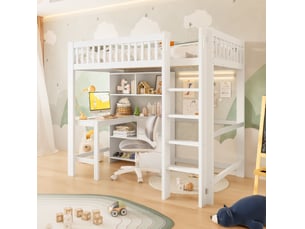 Lit mezzanine 90x200 cm <strong>HAVRYA</strong> <strong></strong> coloris blanc