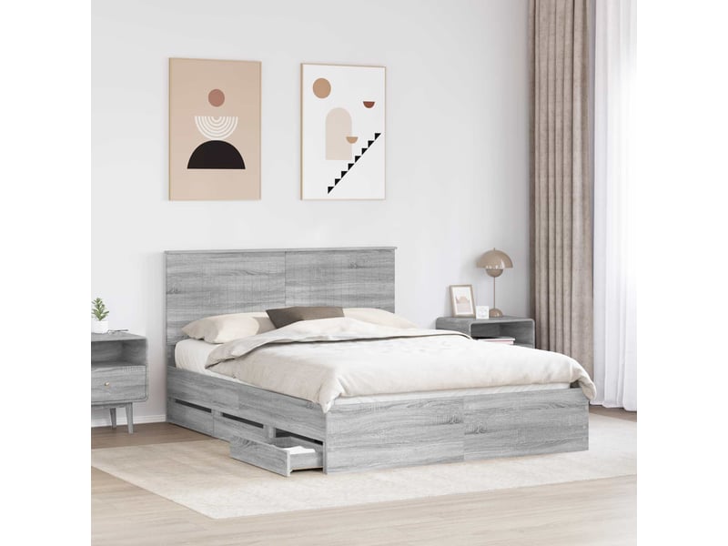 Lit double- lit adulte - cadre de lit gris sonoma 150 x 200 cm bois ingénierie - Conforama B