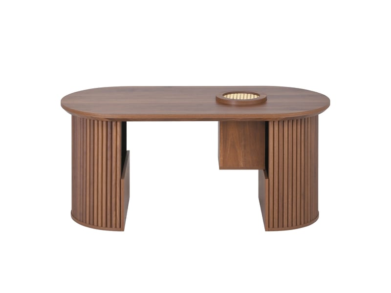  Table basse ovale effet noyer avec rangement tressé 105x50x46,5cm  - Conforama A