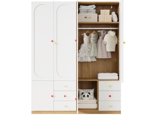 Lot de 2 armoires 4 portes 6 tiroirs 160x50x200 cm, tringles, poignées céramique, anti-basculement, mdf blanc