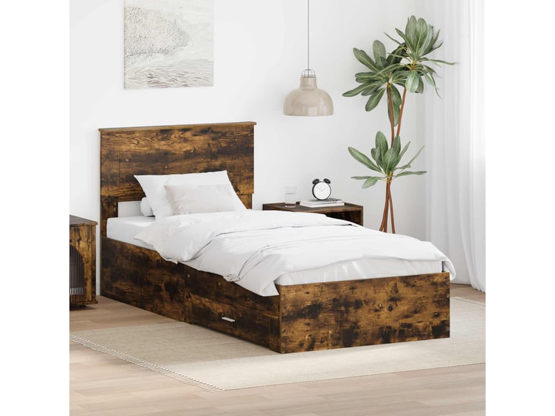 Lit simple, cadre de lit chêne fumé et argent 75 x 190 cm bois d'ingénierie shl13792 - Conforama B