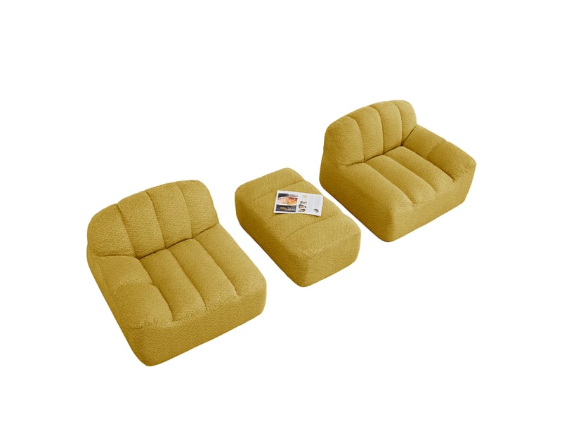  Canapé modulaire d'angle 210x165x79cm, sans structure, assise spacieux avec pouf, canapé comprimé, tissu bouclette, jaune  - Conforama A