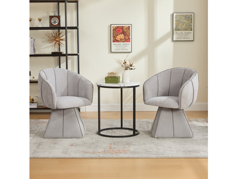  Fauteuil pivotant avec dossier haut ergonomique et accoudoirs, pour chambre et salon en chenille grise 56 × 54 × 74,5 cm  - Conforama E