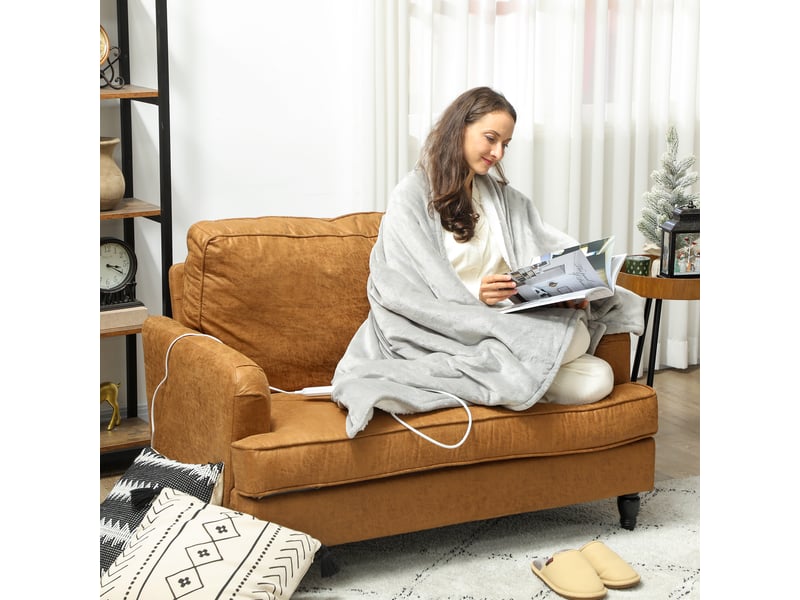  Couverture chauffante, plaid chauffant, 10 niveaux de chauffage, minuterie 10h, lavable en machine, 180x130cm, gris  - Conforama C