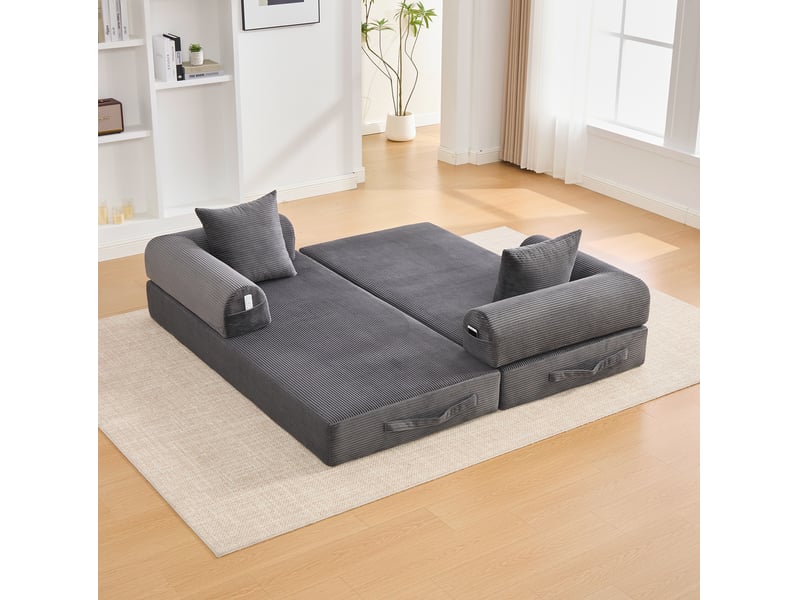 Canapé modulable modenvie 3 places en velours côtelé gris foncé 200 x 94 cm - Conforama B