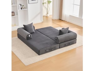 Canapé modulable modenvie 3 places en velours côtelé gris foncé 200 x 94 cm