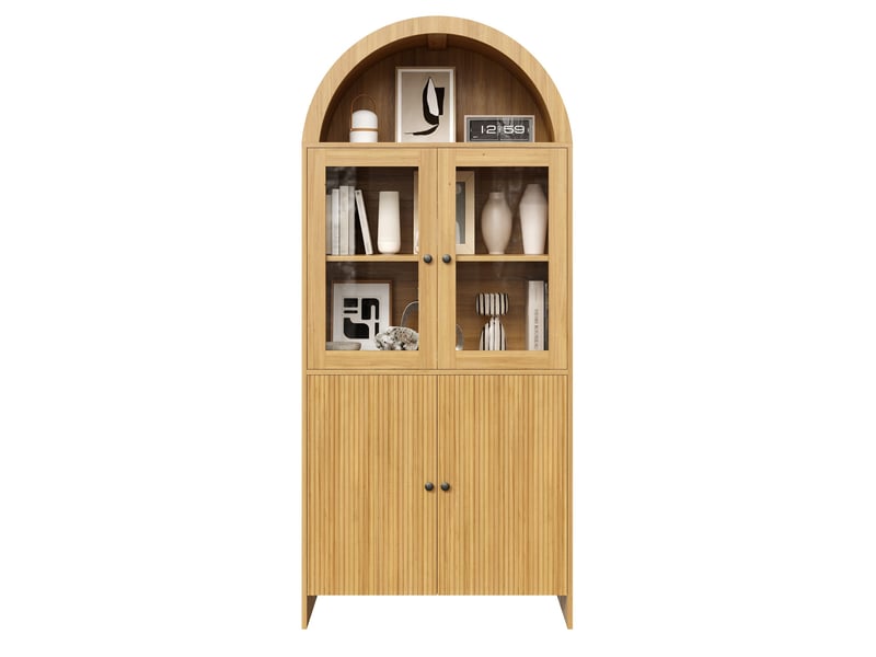  Vaisselier 78x40x176 cm portes vitrées et rangement fermé panneau de particules naturel  - Conforama A