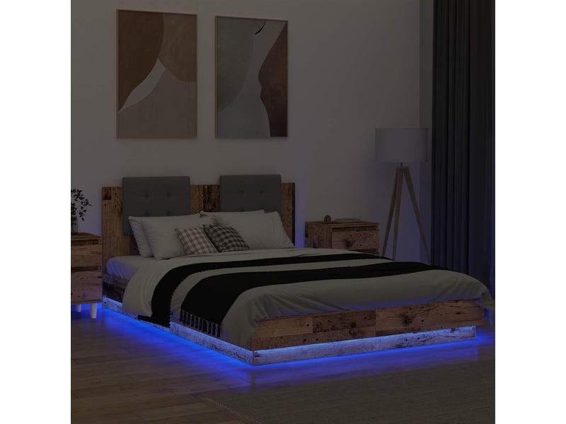  Lit double- lit adulte -  cadre de lit avec tête de lit bois ancien 150 x 200 cm  - Conforama C