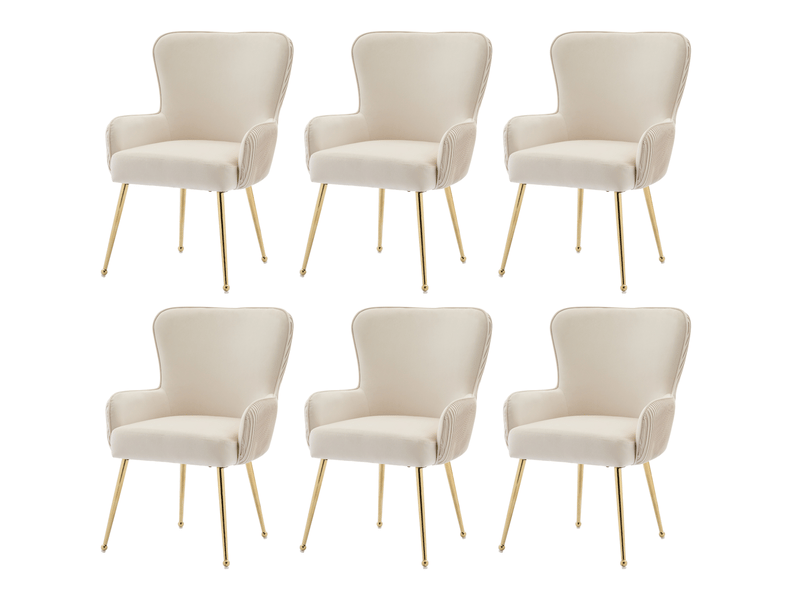  Lot de 6 chaises de salle à manger avec accoudoirs en velours beige et doré  - Conforama A