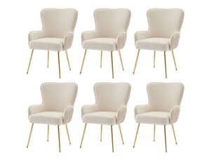 Lot de 6 chaises de salle à manger avec accoudoirs en velours beige et doré