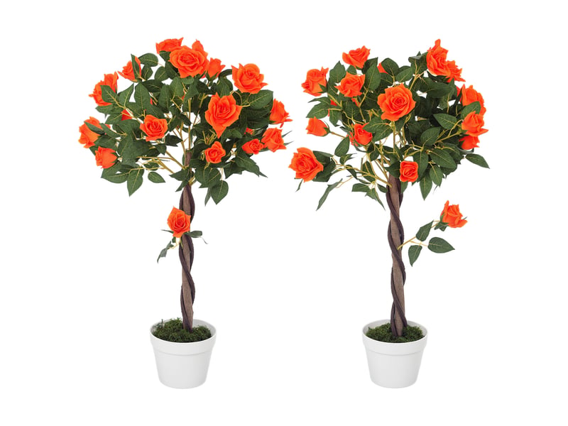  Rosier artificiel à 21 fleurs dans un pot rempli de ciment et de mousse, ø18 x 90 cm, orange  - Conforama A