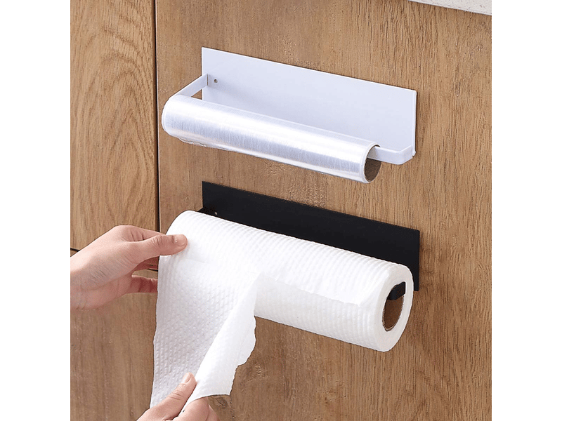  Noir-porte essuie-tout, porte-papier cuisine mural, supports pour papier essuie tout sans perçage, porte-rouleau cuisine en métal  - Conforama E