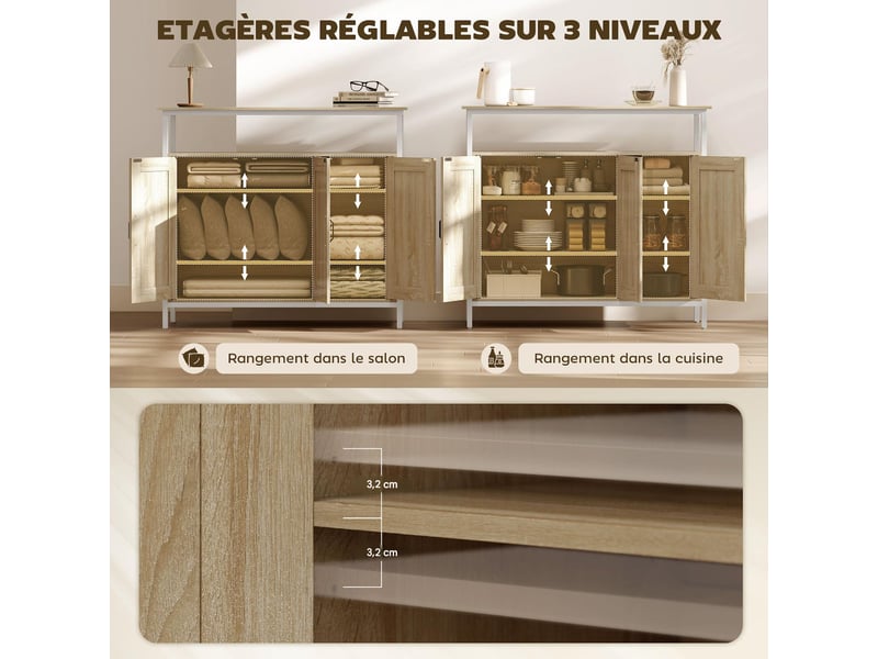  Buffet 3 portes et niche mdf et métal coloris bois naturel 100 x 35 x 88 cm  - Conforama E